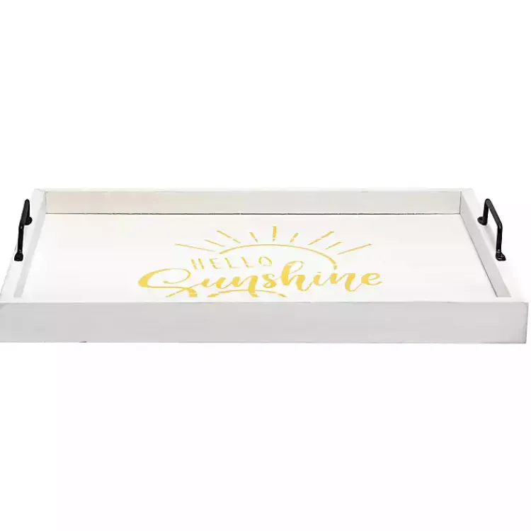 Decorative Trays>Kirklands Home Hello Sunshine Wood Tray White