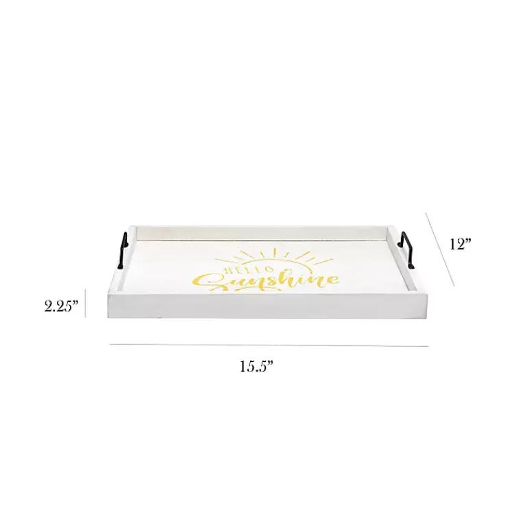 Decorative Trays>Kirklands Home Hello Sunshine Wood Tray White
