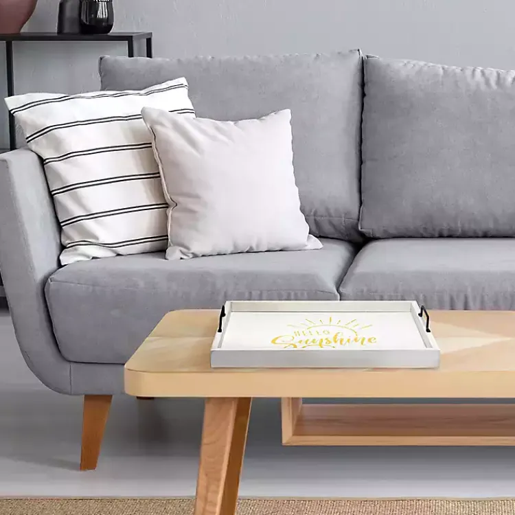 Decorative Trays>Kirklands Home Hello Sunshine Wood Tray White