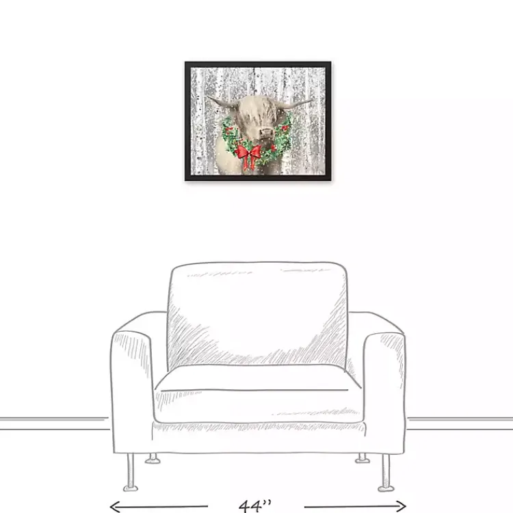 Christmas Art & Wall Decor>Kirklands Home Highland Cow Wreath Framed Canvas Art Print Black