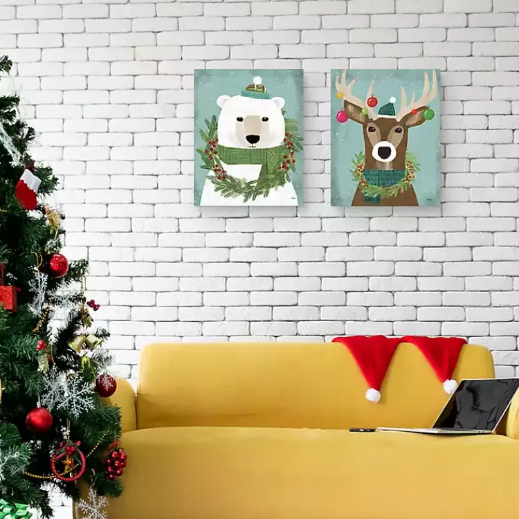 Christmas Art & Wall Decor>Kirklands Home Holiday Animals Canvas Art Prints, Set of 2