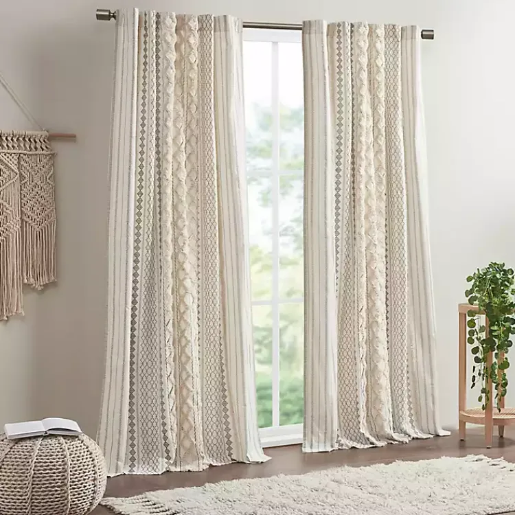 Kirklands Home Imani Cream Chenille Stripe Curtain Panel, 84 in. Ivory Online