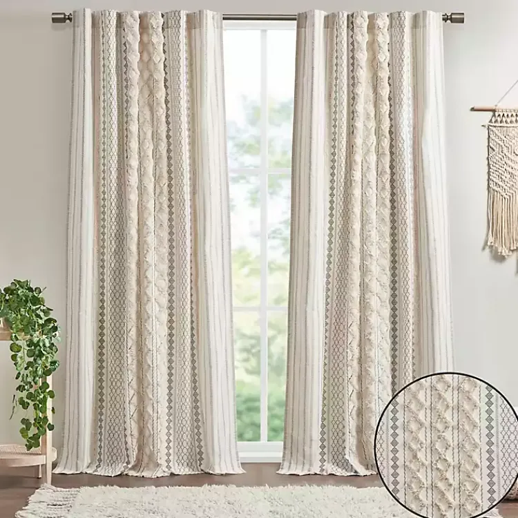 Kirklands Home Imani Cream Chenille Stripe Curtain Panel, 84 in. Ivory Online