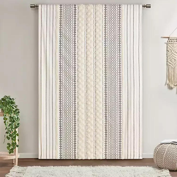 Kirklands Home Imani Cream Chenille Stripe Curtain Panel, 95 in. Ivory Hot