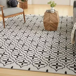 Kirklands Home Ivory & Black Quatrefoil Indoor/Outdoor Rug, 5x7 Sale