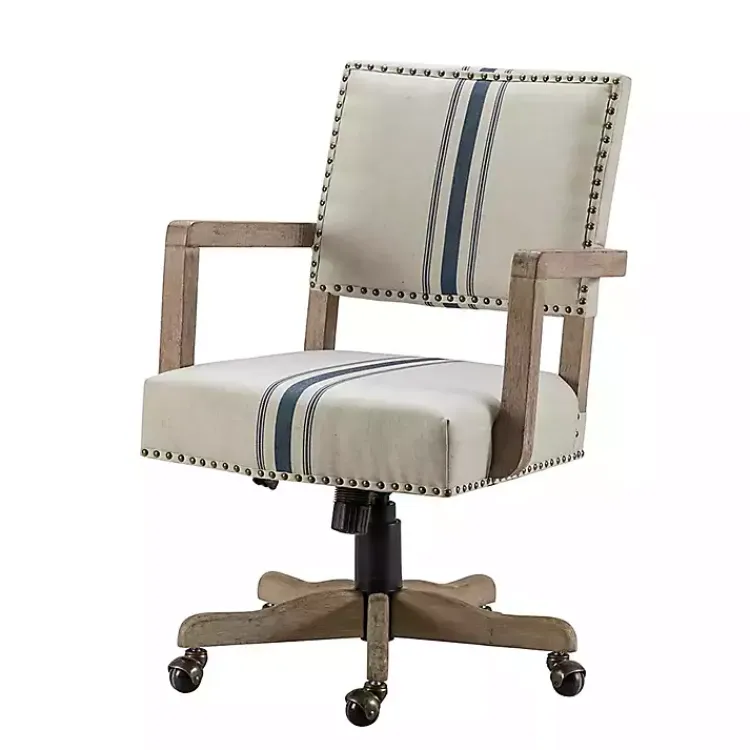 Kirklands Home Ivory and Blue Stripe Natural Wood Office Chair New