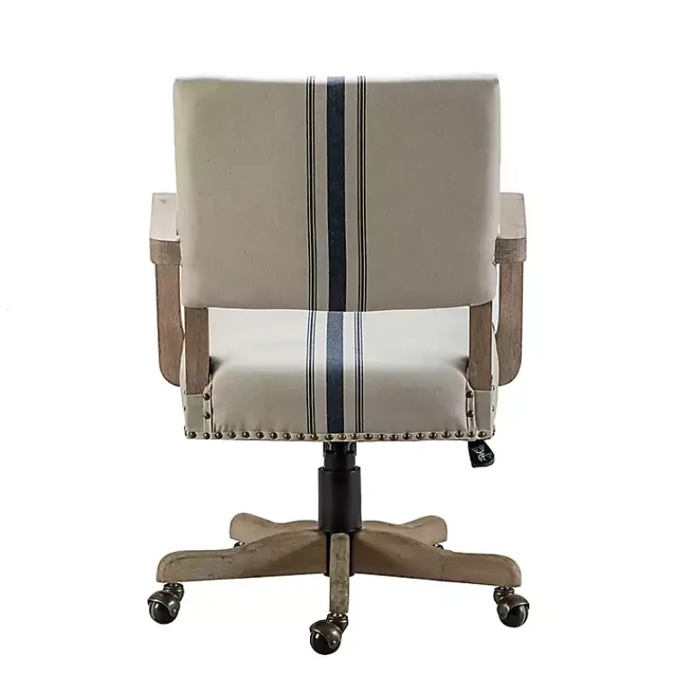 Kirklands Home Ivory and Blue Stripe Natural Wood Office Chair New