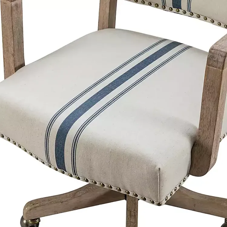 Kirklands Home Ivory and Blue Stripe Natural Wood Office Chair New