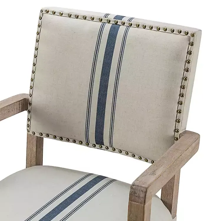 Kirklands Home Ivory and Blue Stripe Natural Wood Office Chair New