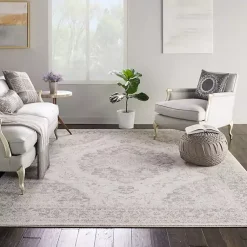 Kirklands Home Ivory and Gray Oushak Medallion Area Rug, 8x10 New