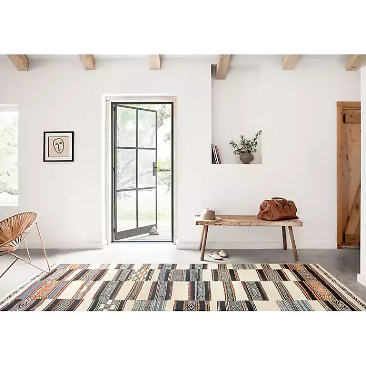 Kirklands Home Ivory and colored Tribal Outdoor Rug, 7x11 Multi New