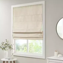 Kirklands Home Faux Silk Room Darkening Roman Shade, 31 in. Ivory New