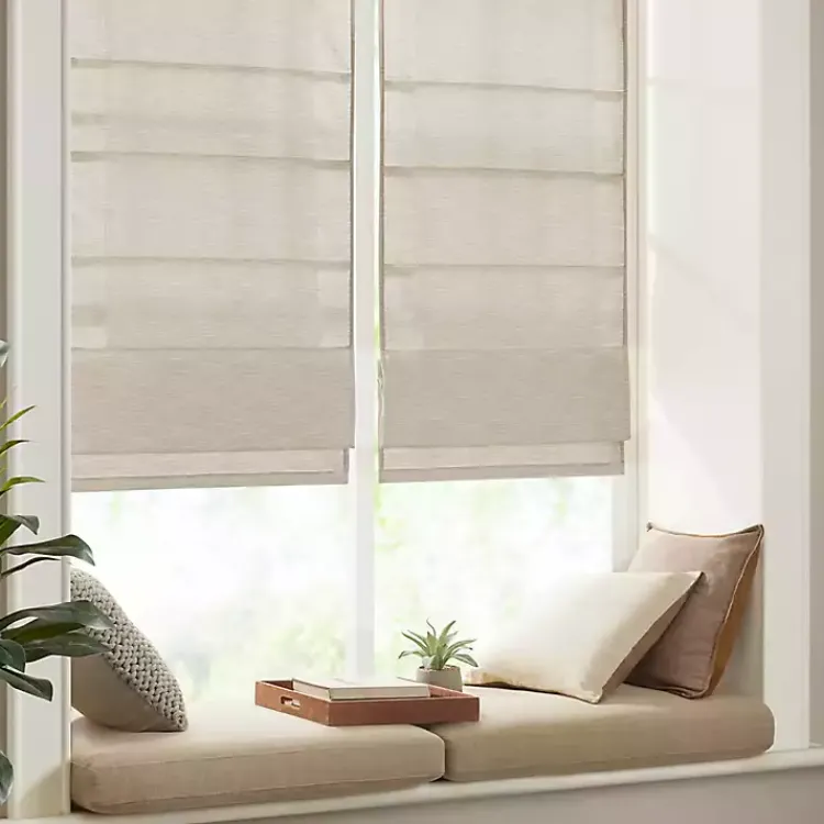 Kirklands Home Faux Silk Room Darkening Roman Shade, 35 in. Ivory Discount