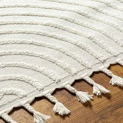 Kirklands Home Geometric Lines Tassel Area Rug, 6x9 Ivory Hot