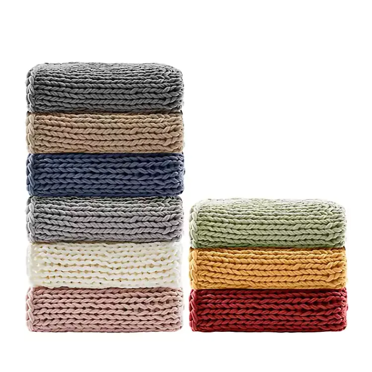 Blankets & Throws>Kirklands Home Hand Made Chunky Double Knit Throw Blanket Ivory
