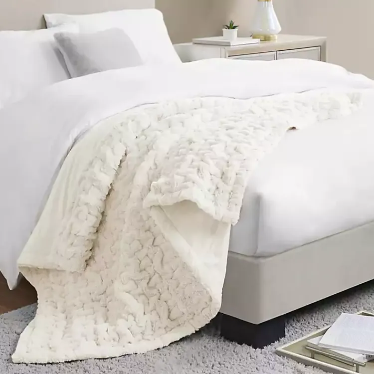 Blankets & Throws>Kirklands Home Ruched Fur Throw Ivory