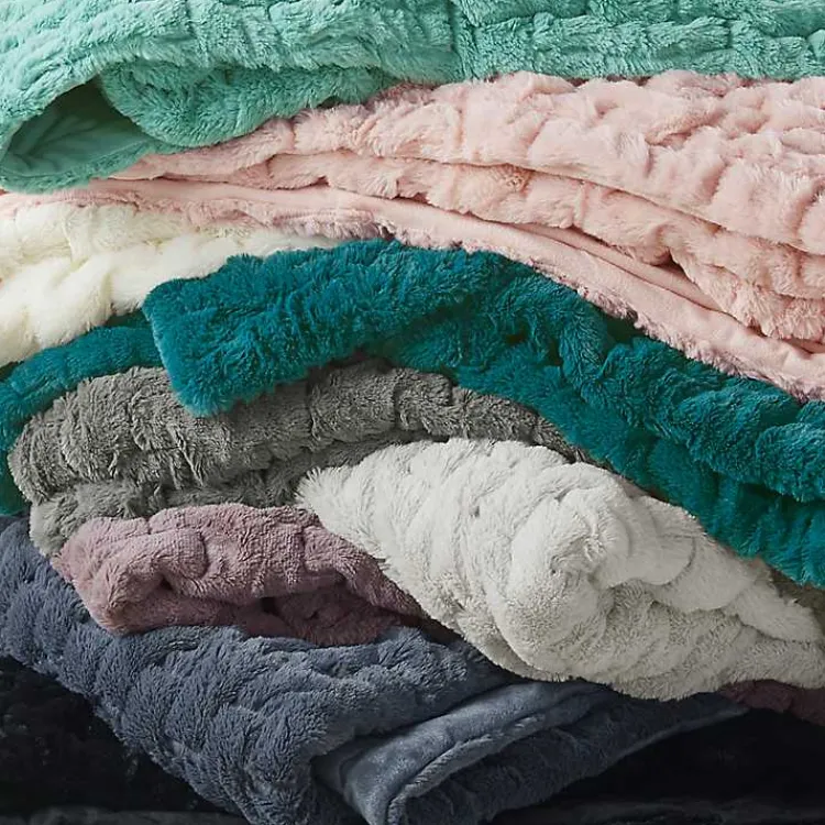 Blankets & Throws>Kirklands Home Ruched Fur Throw Ivory