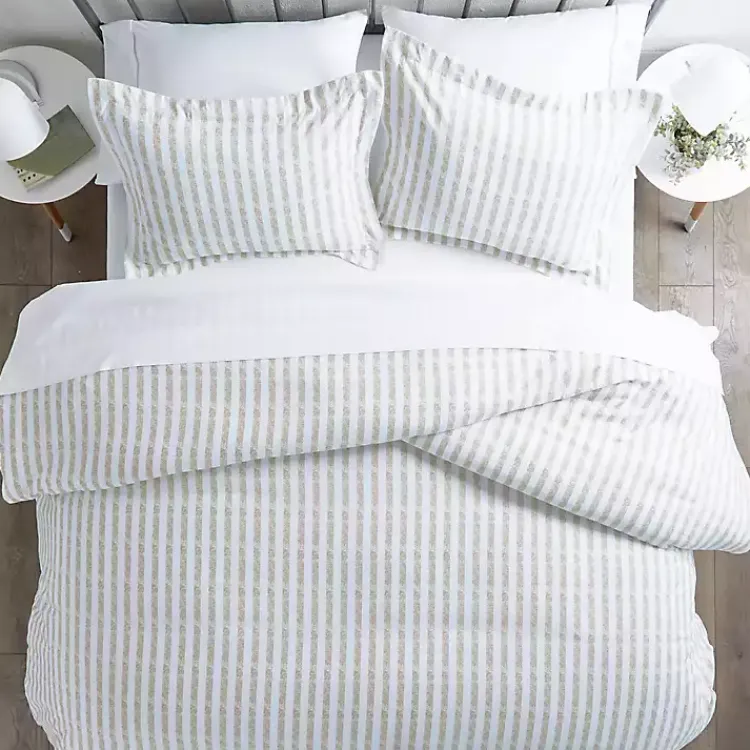 Kirklands Home Rugged Stripes Puffed 3-pc. Queen Duvet Set Ivory Clearance