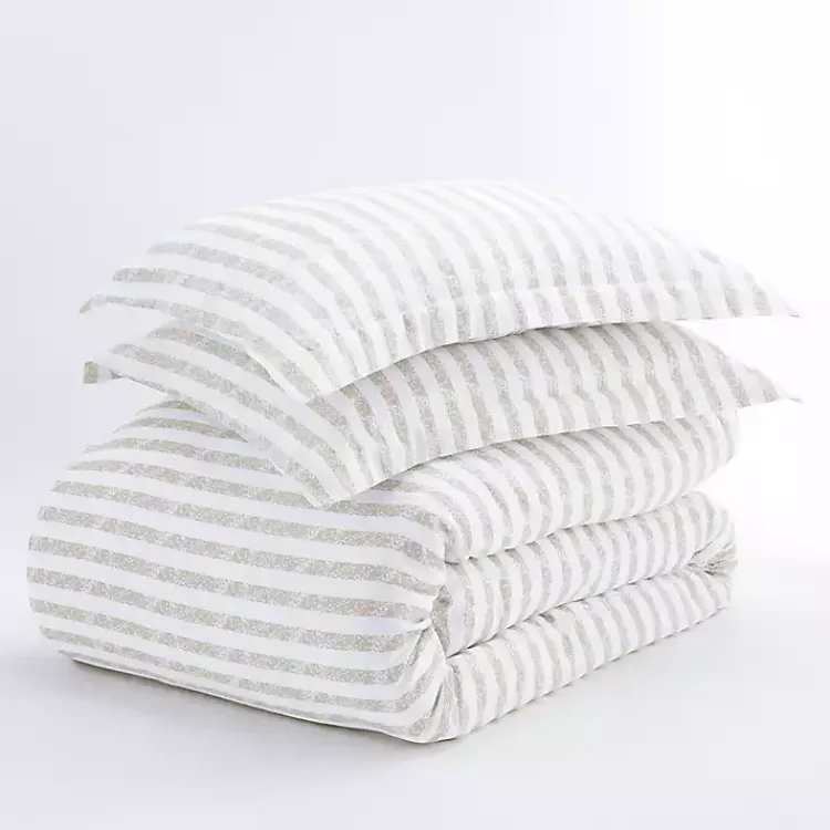 Kirklands Home Rugged Stripes Puffed 3-pc. Queen Duvet Set Ivory Clearance