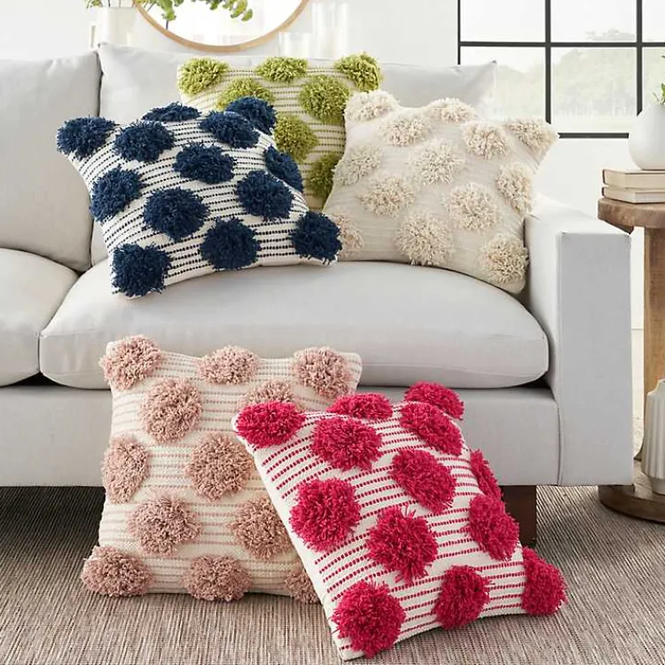 Pillows>Kirklands Home Tufted Pom Poms Throw Pillow Ivory