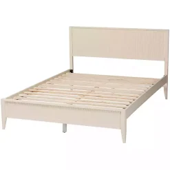 Kirklands Home Wood Fluted Headboard Primrose Queen Bed Ivory