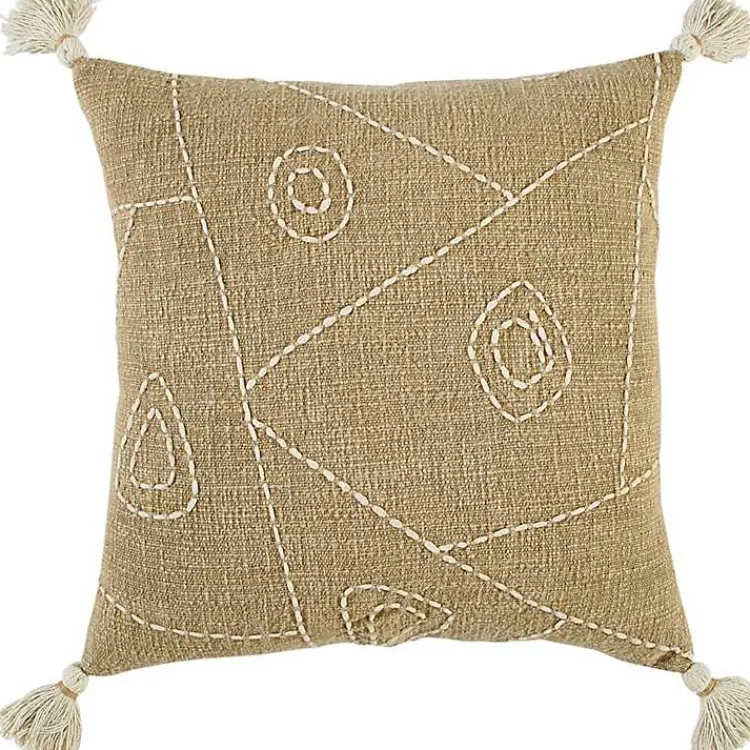 Pillows>Kirklands Home Kantha Khaki Handstitched Throw Pillow Tan