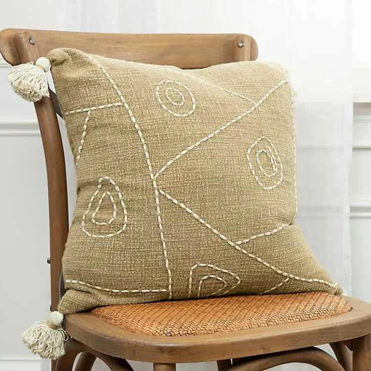 Pillows>Kirklands Home Kantha Khaki Handstitched Throw Pillow Tan