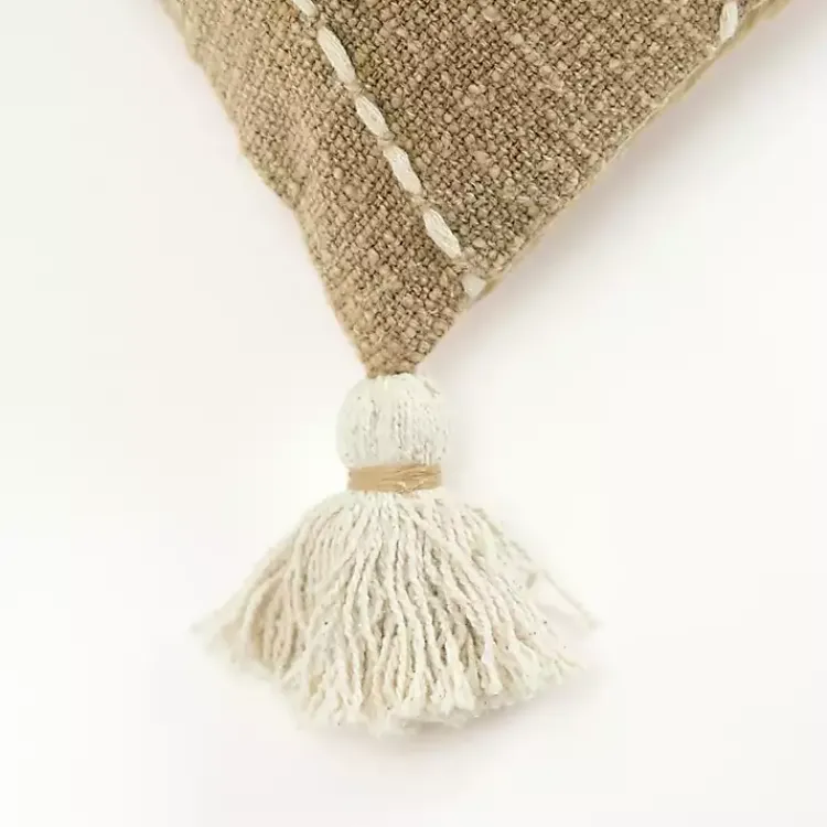 Pillows>Kirklands Home Kantha Khaki Handstitched Throw Pillow Tan