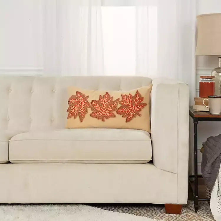 Fall>Kirklands Home Leaf Patterned Harvest Lumbar Pillow