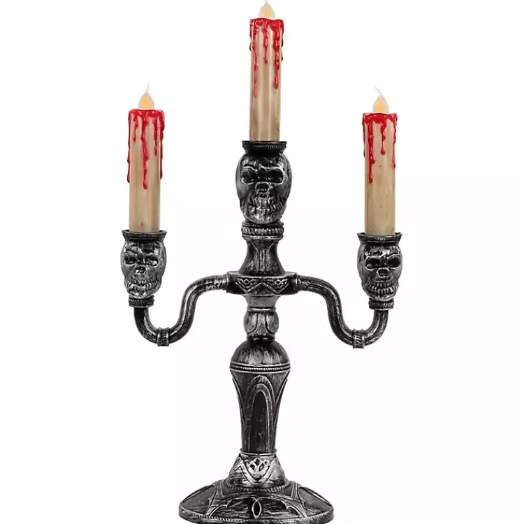Halloween>Kirklands Home LED Bloody Skull Halloween Candelabra Silver