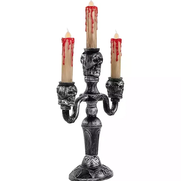 Halloween>Kirklands Home LED Bloody Skull Halloween Candelabra Silver