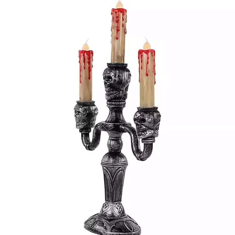 Halloween>Kirklands Home LED Bloody Skull Halloween Candelabra Silver