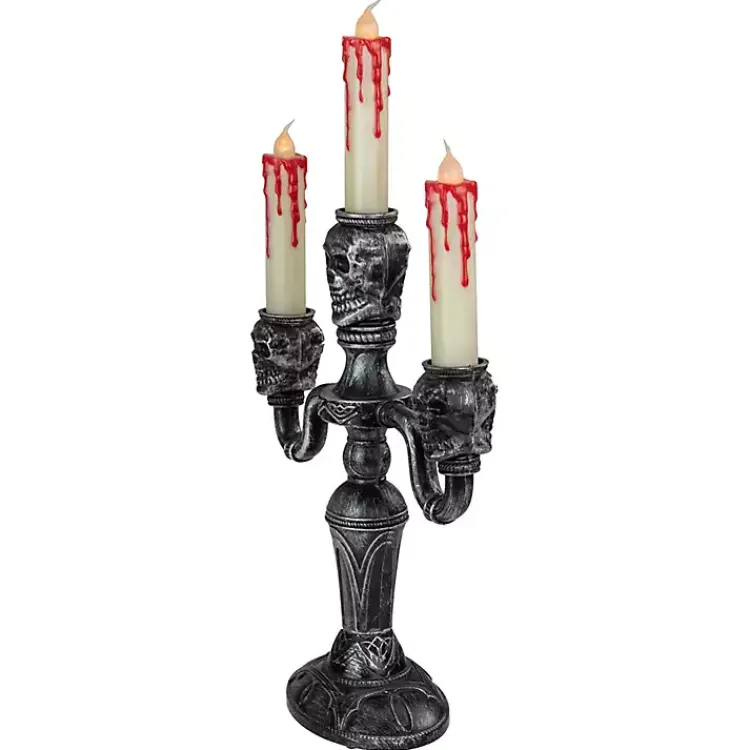 Halloween>Kirklands Home LED Bloody Skull Halloween Candelabra Silver