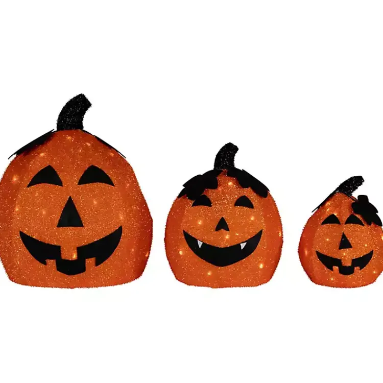 Halloween>Kirklands Home LED Jack O Lanterns Outdoor Decor, Set of 3 Orange
