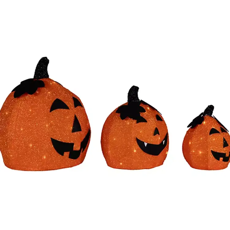 Halloween>Kirklands Home LED Jack O Lanterns Outdoor Decor, Set of 3 Orange