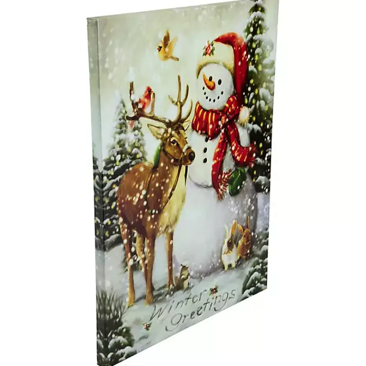 Christmas Art & Wall Decor>Kirklands Home LED Snowman & Reindeer Christmas Canvas Art Print Multi