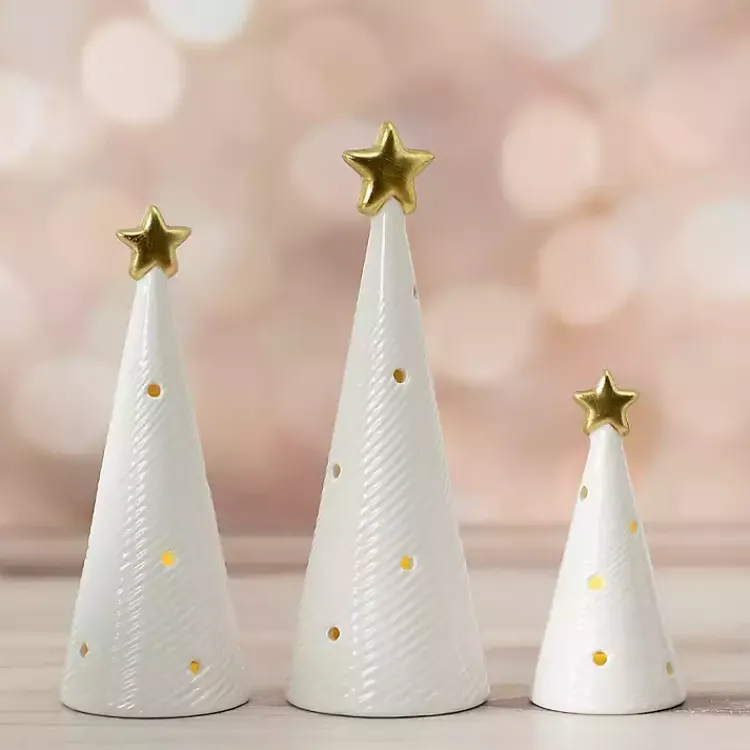 Christmas Decorations>Kirklands Home LED Ceramic Christmas Trees, Set of 3 White