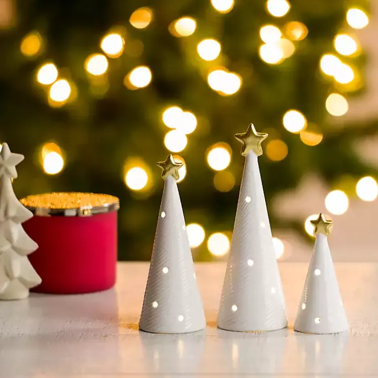 Christmas Decorations>Kirklands Home LED Ceramic Christmas Trees, Set of 3 White