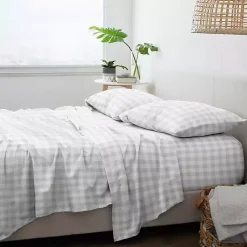 Kirklands Home Light Country Plaid 4-Pc. Full Bed Sheet Set Gray Outlet