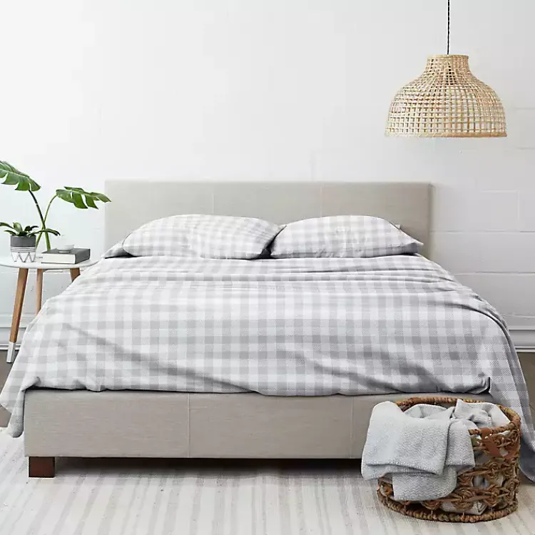 Kirklands Home Light Country Plaid 4-Pc. Full Bed Sheet Set Gray Outlet