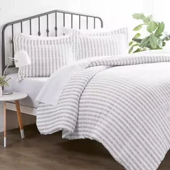 Kirklands Home Light Gray Stripes 3-pc. Queen Duvet Cover Set Hot