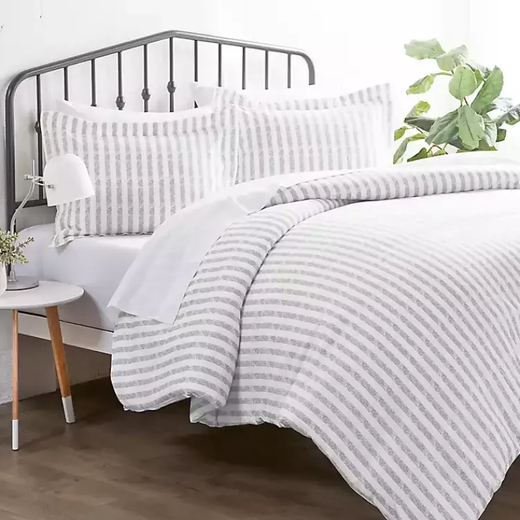 Kirklands Home Light Gray Stripes 3-pc. Twin Duvet Cover Set New