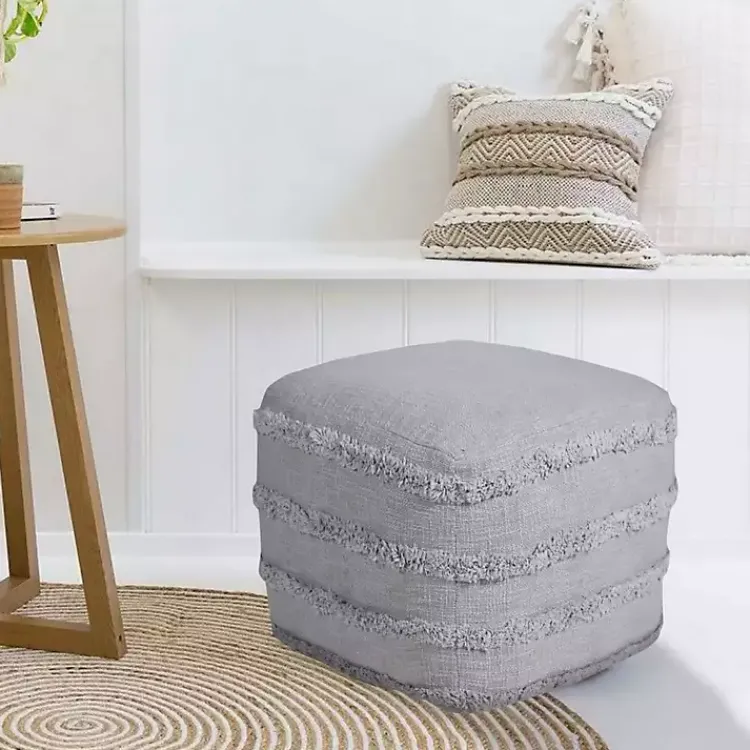 Poufs & Floor Cushions>Kirklands Home Light Tufted Stripe Cotton Square Pouf Gray
