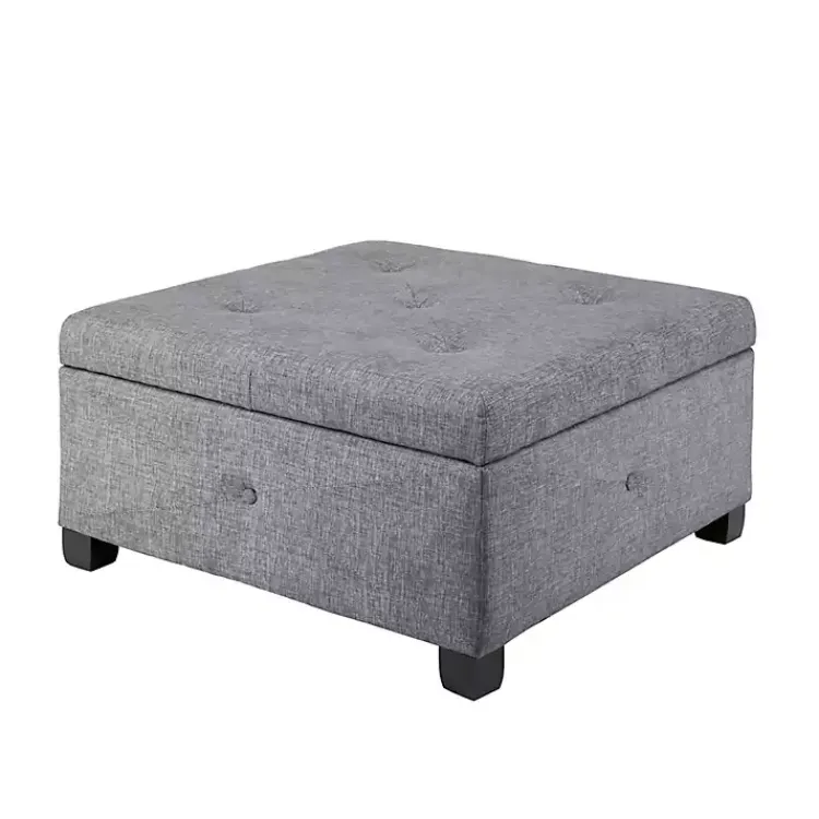 Kirklands Home Lila Tufted Charcoal Storage Ottoman Gray New
