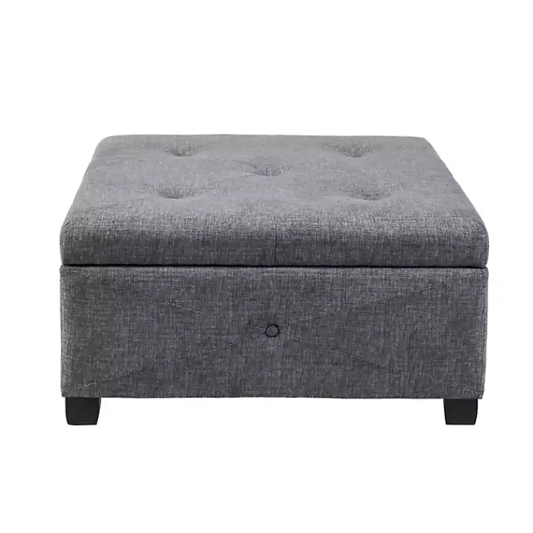 Kirklands Home Lila Tufted Charcoal Storage Ottoman Gray New