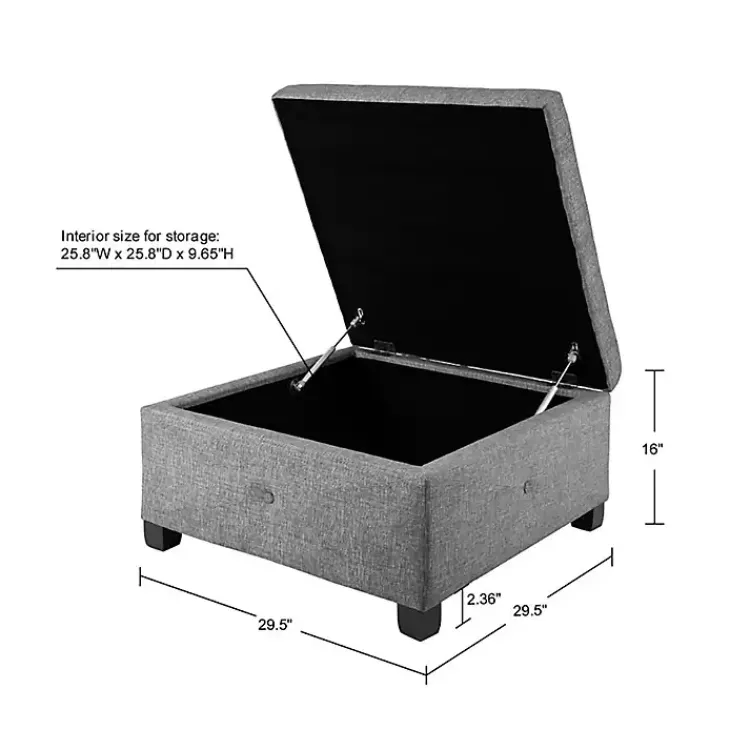 Kirklands Home Lila Tufted Charcoal Storage Ottoman Gray New