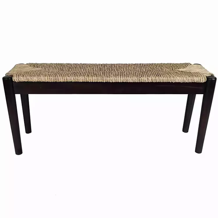 Kirklands Home Lola Seagrass and Wood Bench Black