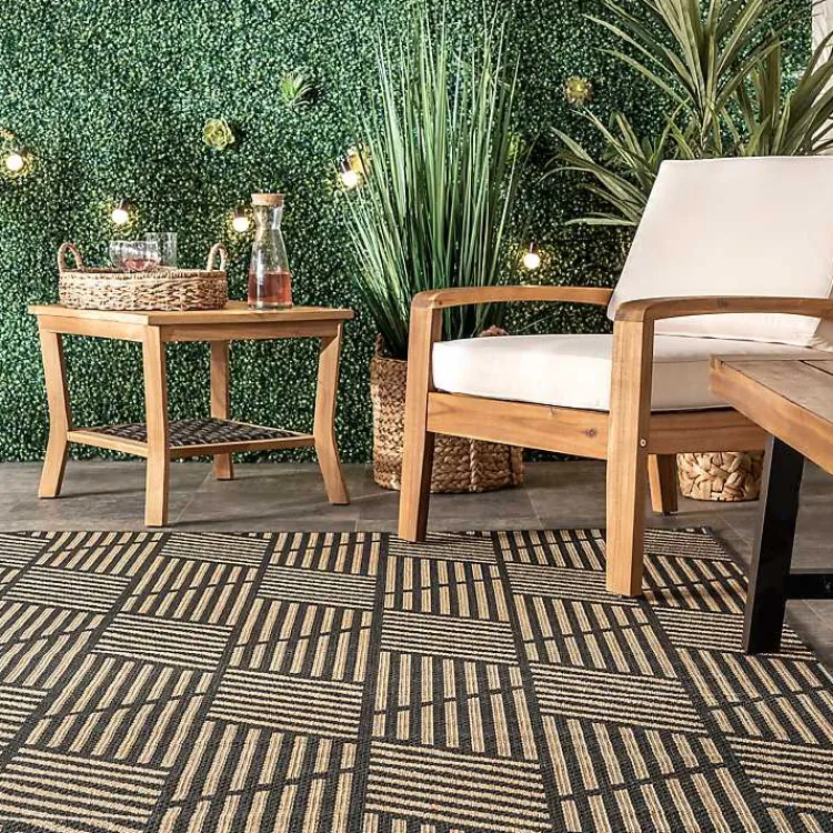 Kirklands Home Lori Dark Gray Modern Geometric Outdoor Rug, 5x8 Outlet