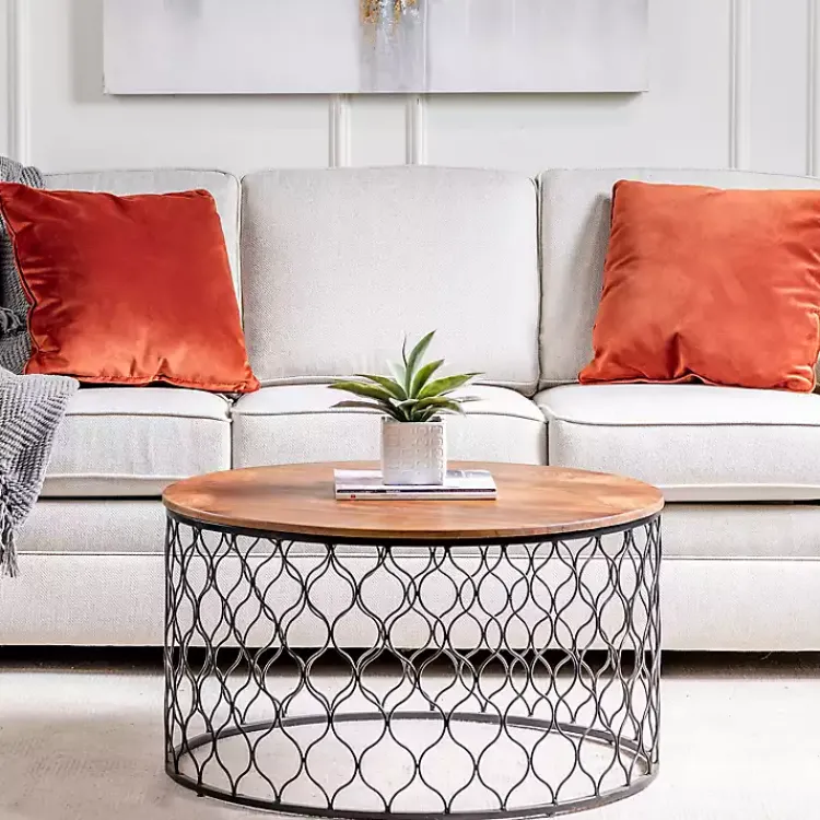 Kirklands Home Mango Wood and Black Iron Coffee Table Brown