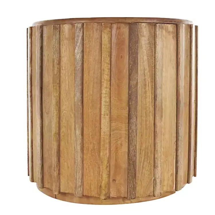 Kirklands Home Mango Wood Ridged Drum Accent Table Brown